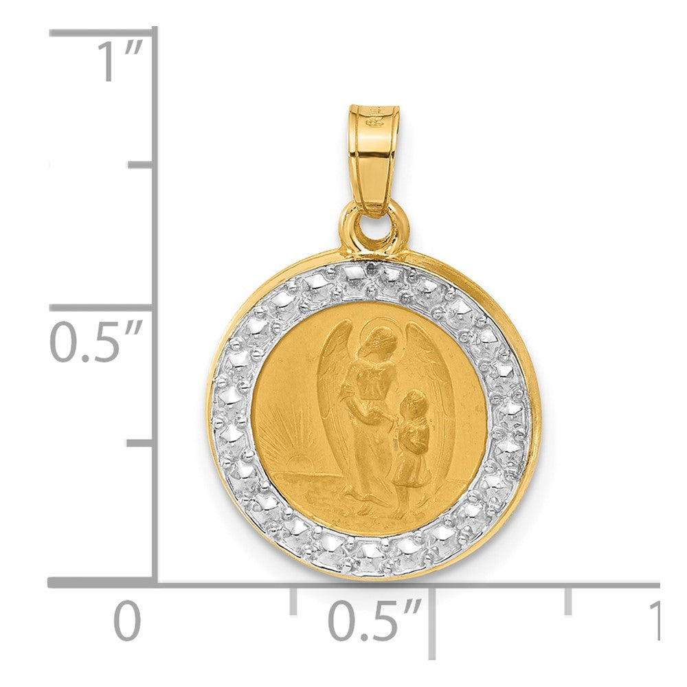 14K and White Rhodium Hollow Our Guardian Angel Medal