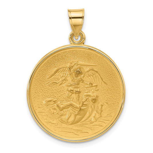 14k Polished and Satin Solid St. Michael Medal