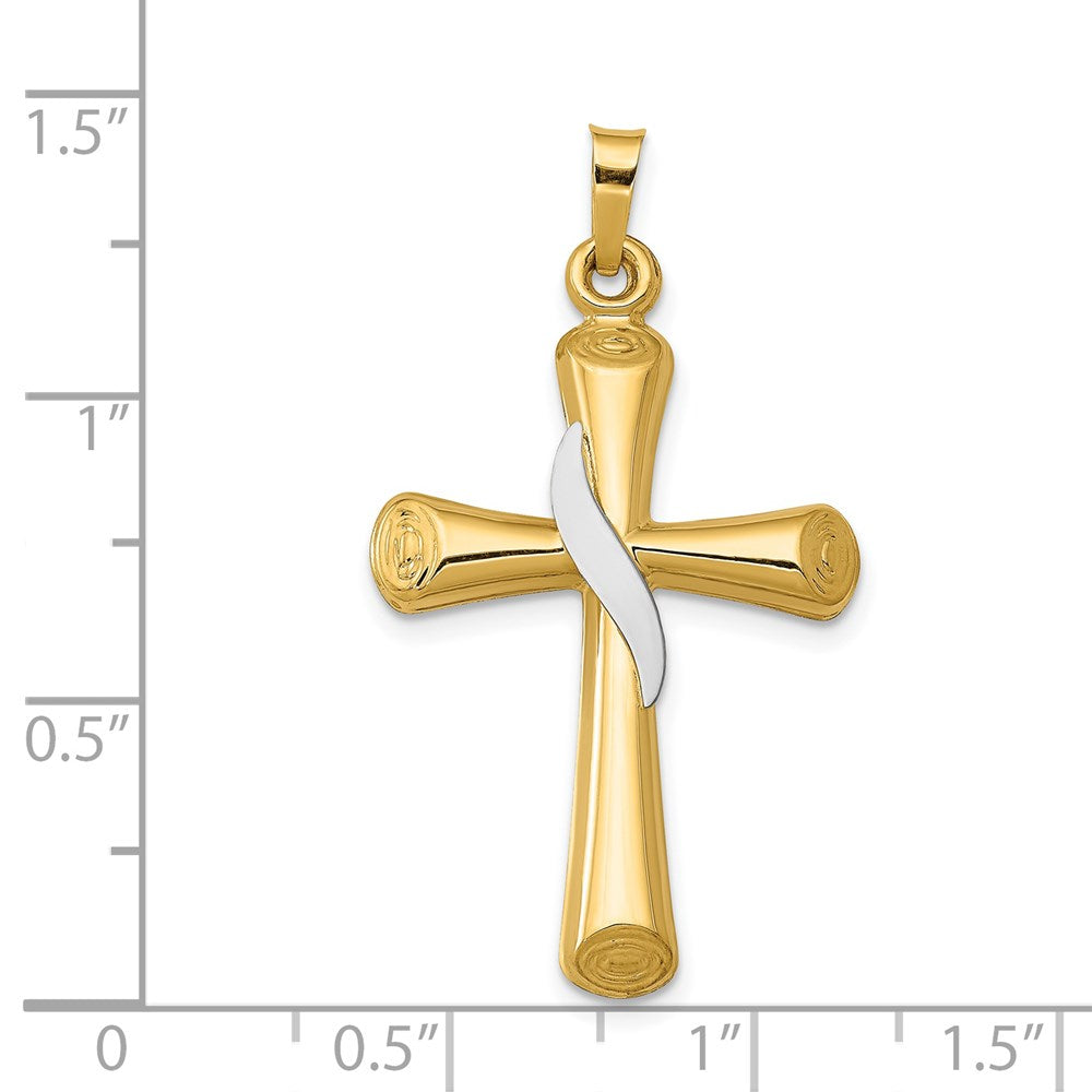 14K Two-Tone Hollow Cross w/Drape Pendant