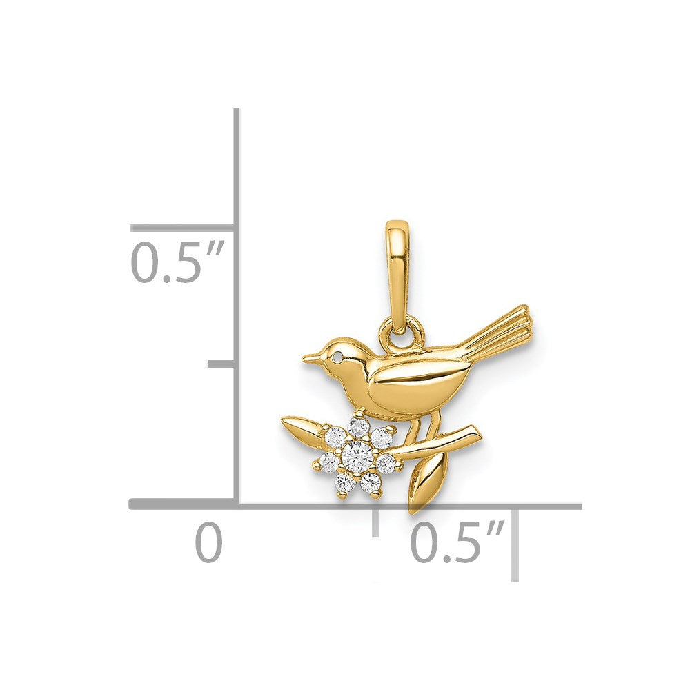 14K Bird on a Branch CZ Pendant
