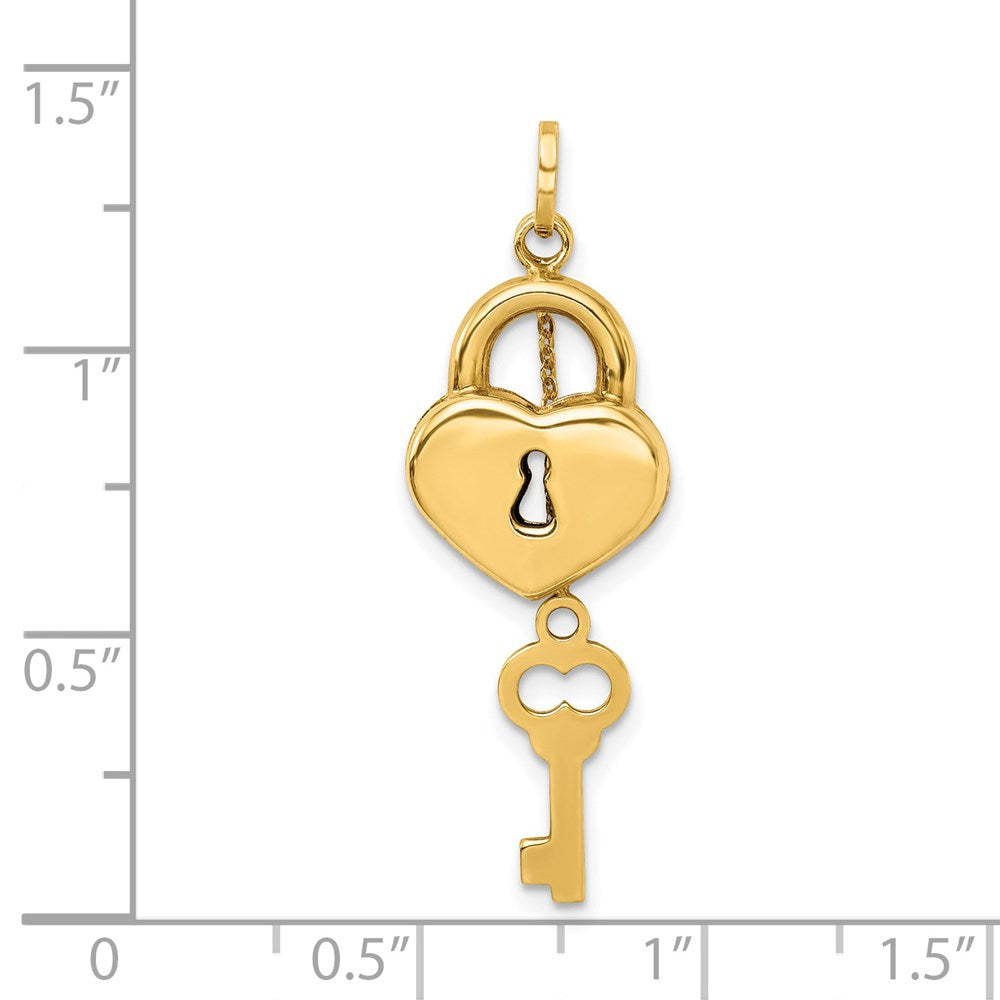 14K Polished 3D Moveable Key and Lock Charm