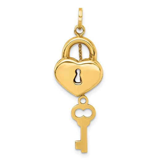 14K Polished 3D Moveable Key and Lock Charm