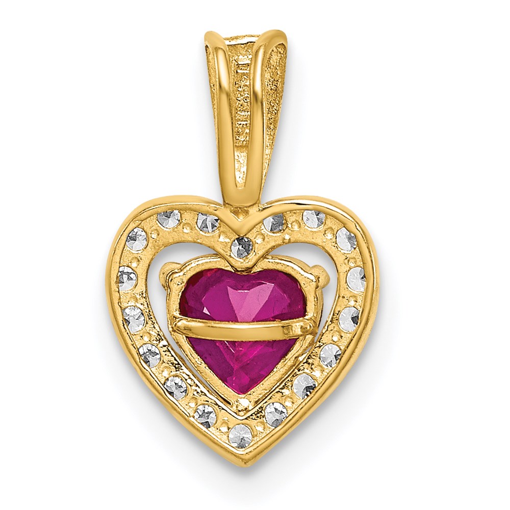 14K Polished Red and Clear CZ Heart Pendant