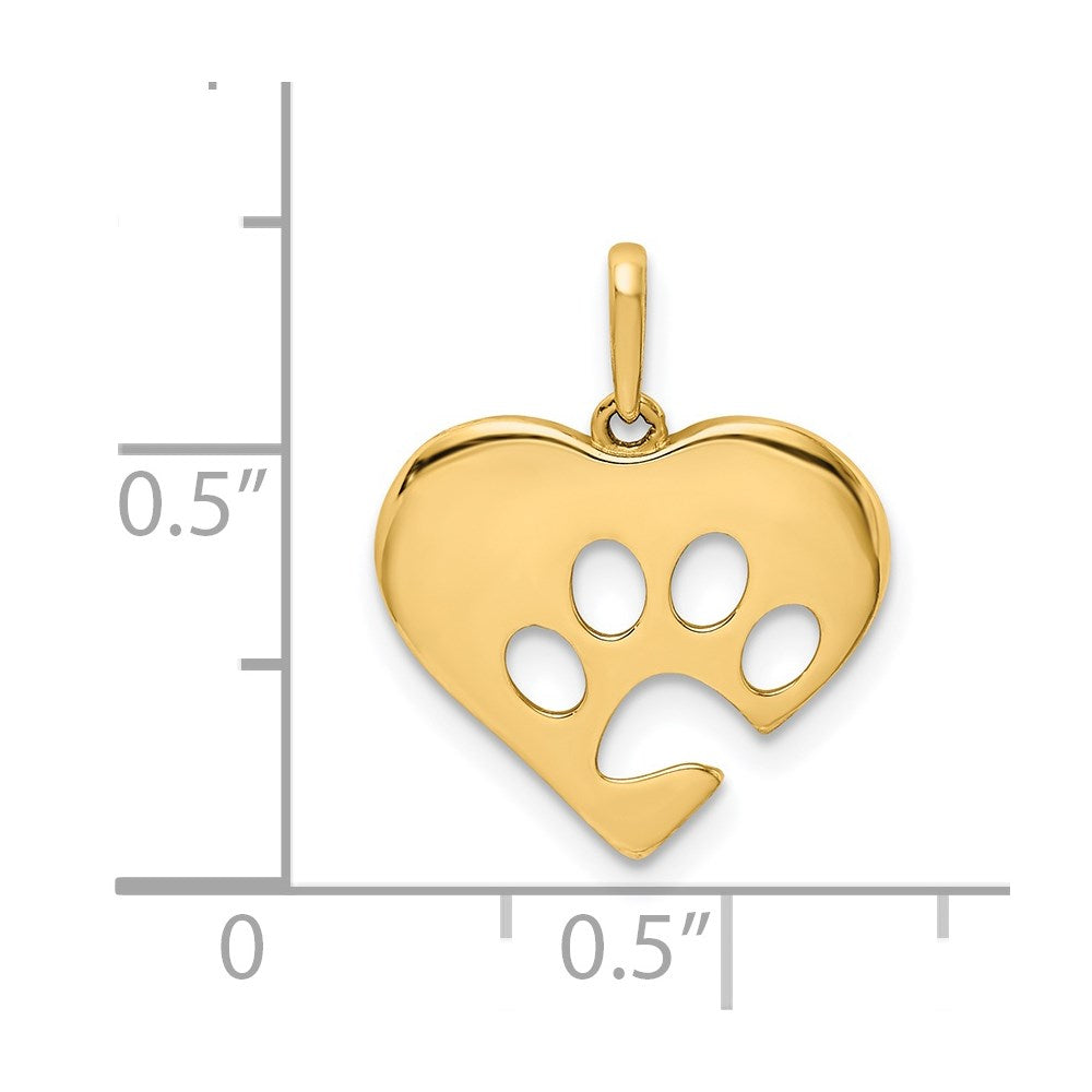 14K Polished Heart w/Paw Print Pendant