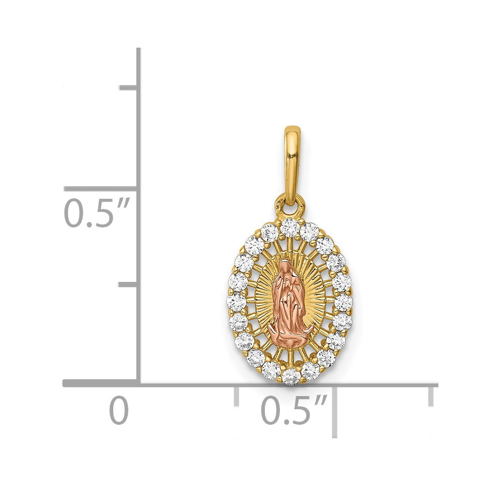 14K Two-tone Our Lady of Guadalupe CZ Pendant