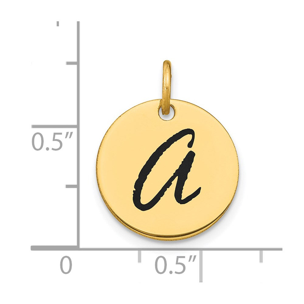 14k Polished Black Enamel Letter A Initial Disk Charm