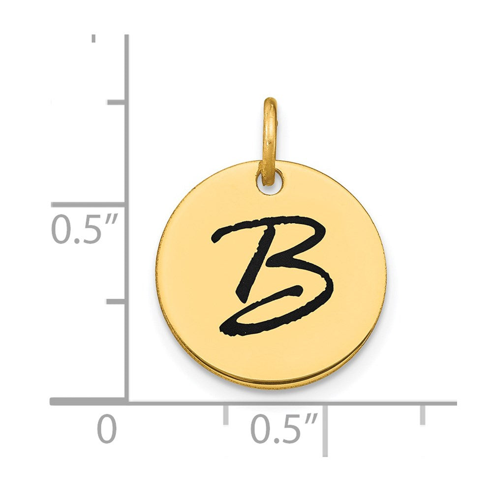 14k Polished Black Enamel Letter B Initial Disk Charm