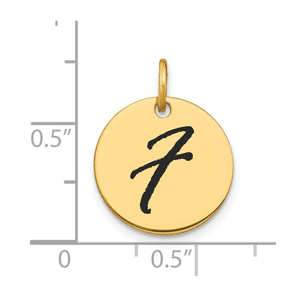 14k Polished Black Enamel Letter F Initial Disk Charm