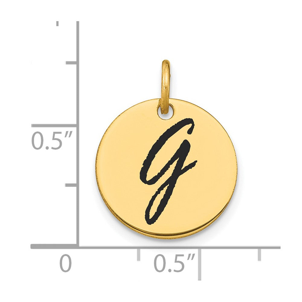 14k Polished Black Enamel Letter G Initial Disk Charm