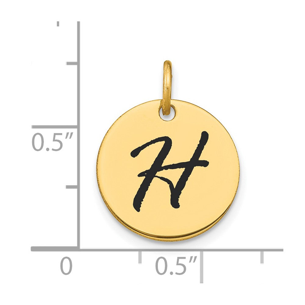 14k Polished Black Enamel Letter H Initial Disk Charm