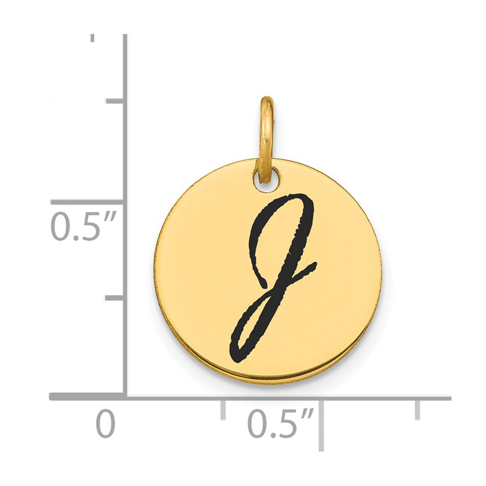 14k Polished Black Enamel Letter J Initial Disk Charm