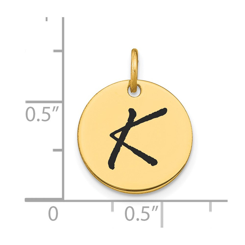 14k Polished Black Enamel Letter K Initial Disk Charm