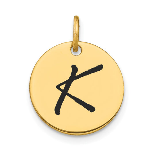 14k Polished Black Enamel Letter K Initial Disk Charm