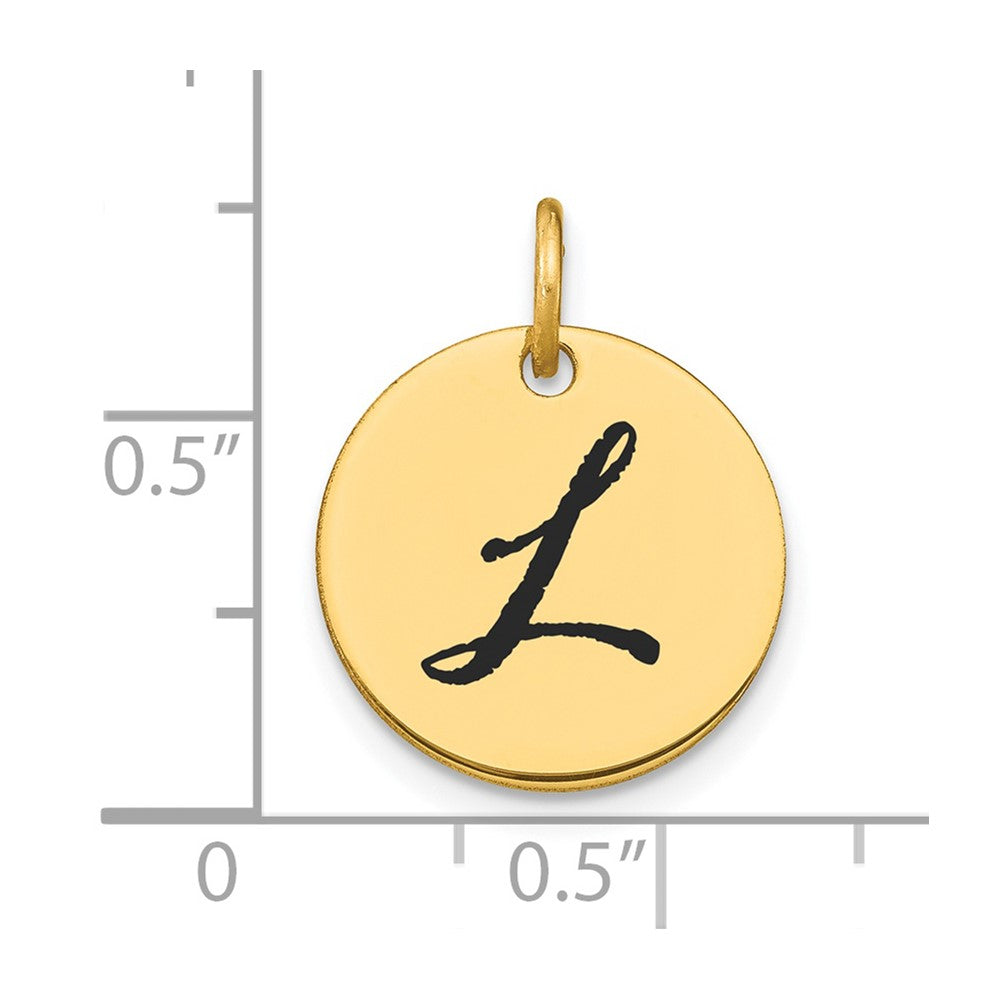 14k Polished Black Enamel Letter L Initial Disk Charm