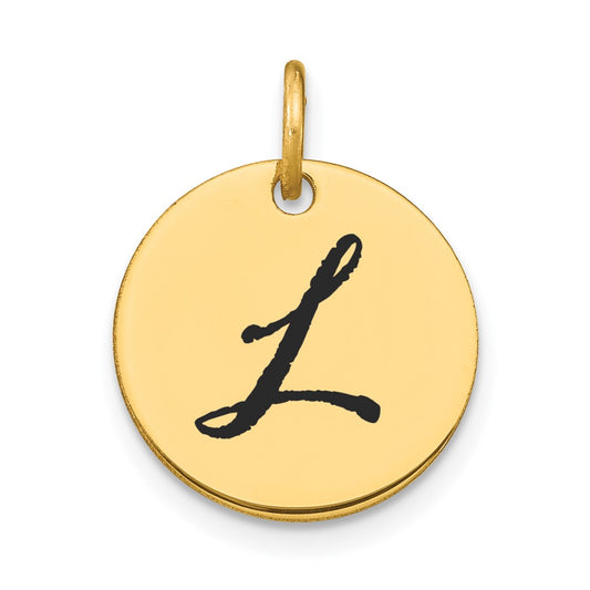 14k Polished Black Enamel Letter L Initial Disk Charm