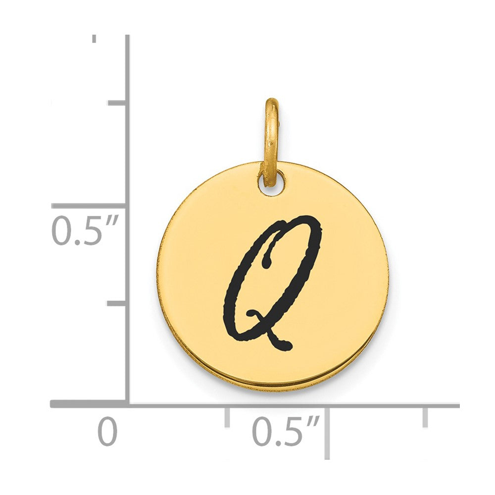 14k Polished Black Enamel Letter Q Initial Disk Charm