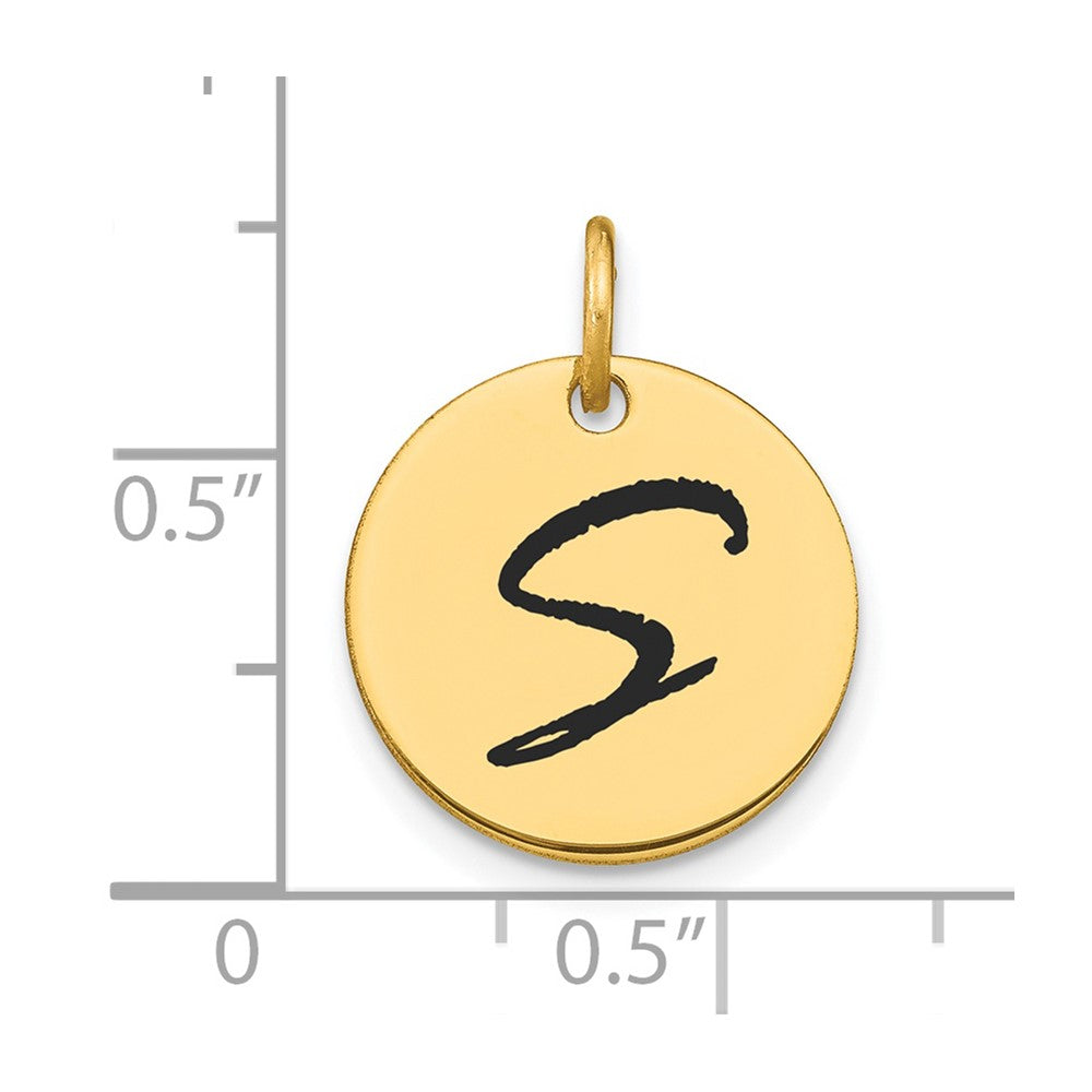 14k Polished Black Enamel Letter S Initial Disk Charm