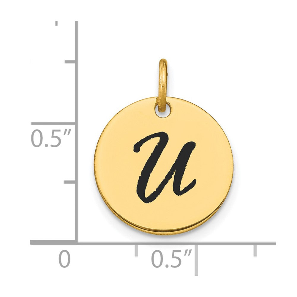 14k Polished Black Enamel Letter U Initial Disk Charm