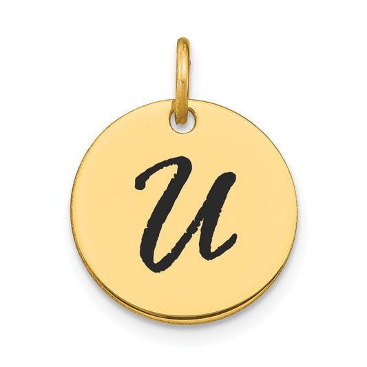 14k Polished Black Enamel Letter U Initial Disk Charm