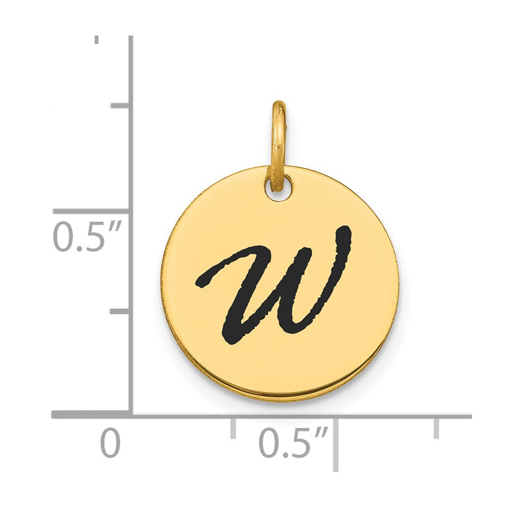 14k Polished Black Enamel Letter W Initial Disk Charm