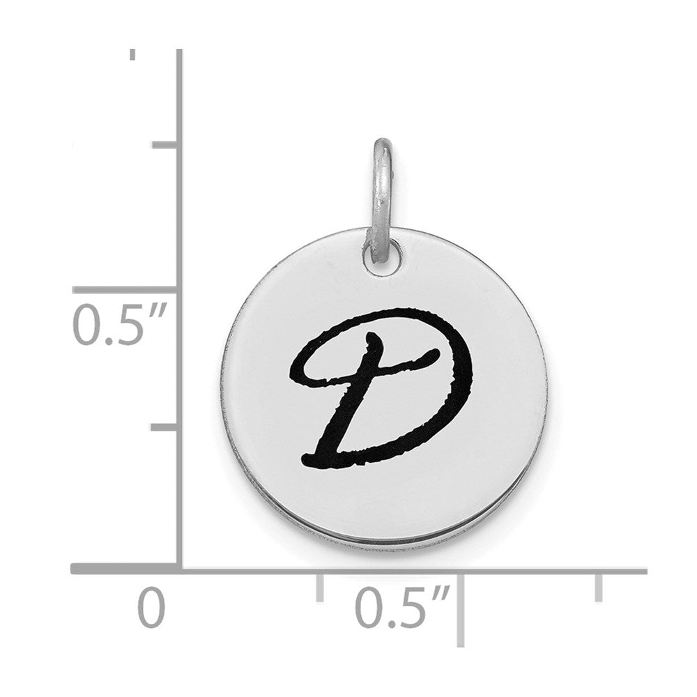 14kw Polished Black Enamel Letter D Initial Disk Charm