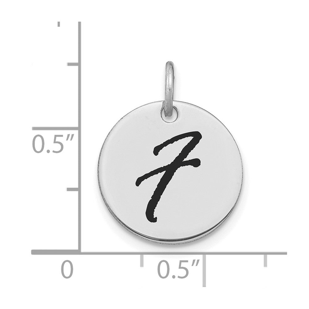 14kw Polished Black Enamel Letter F Initial Disk Charm