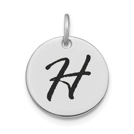 14kw Polished Black Enamel Letter H Initial Disk Charm
