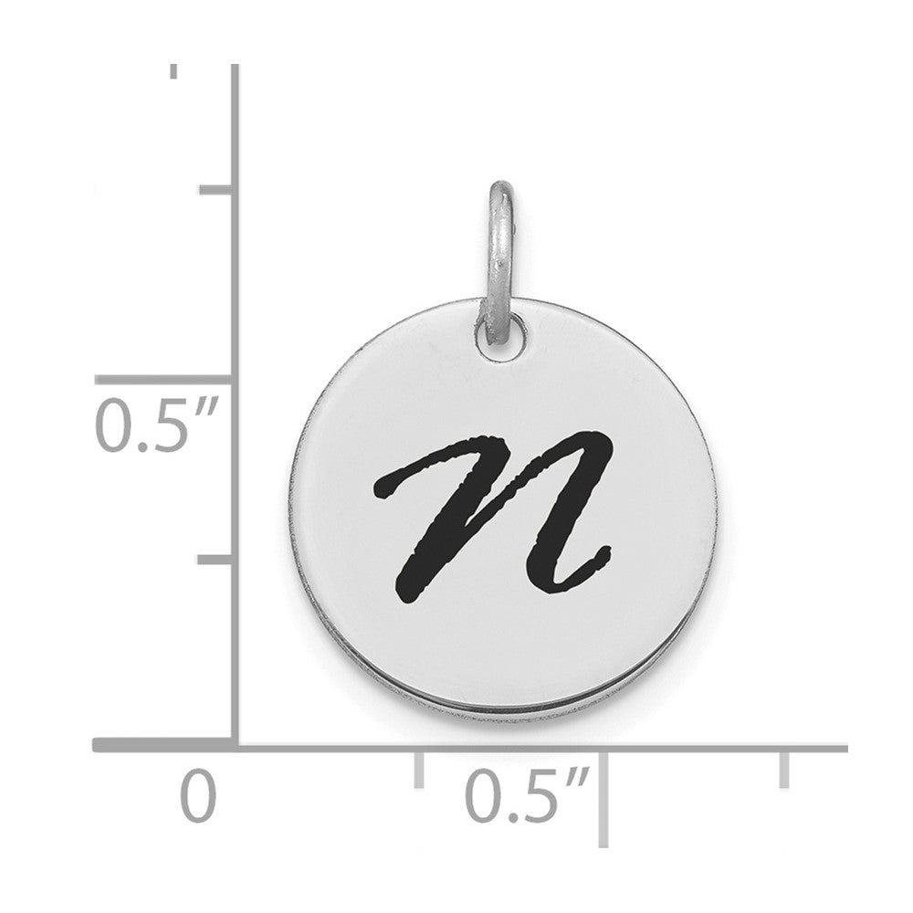 14kw Polished Black Enamel Letter N Initial Disk Charm
