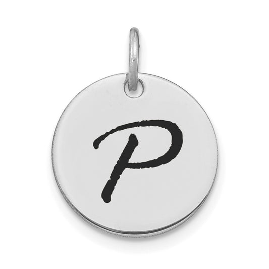 14kw Polished Black Enamel Letter P Initial Disk Charm