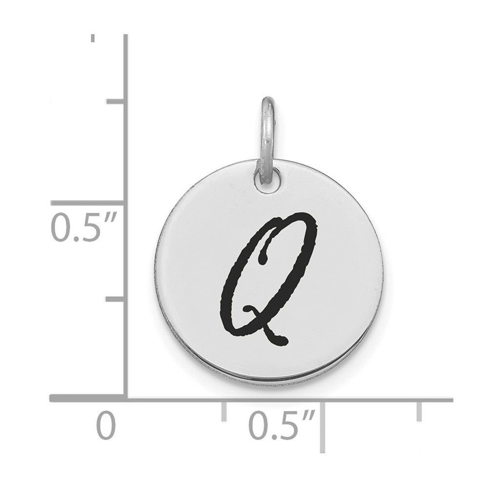 14kw Polished Black Enamel Letter Q Initial Disk Charm