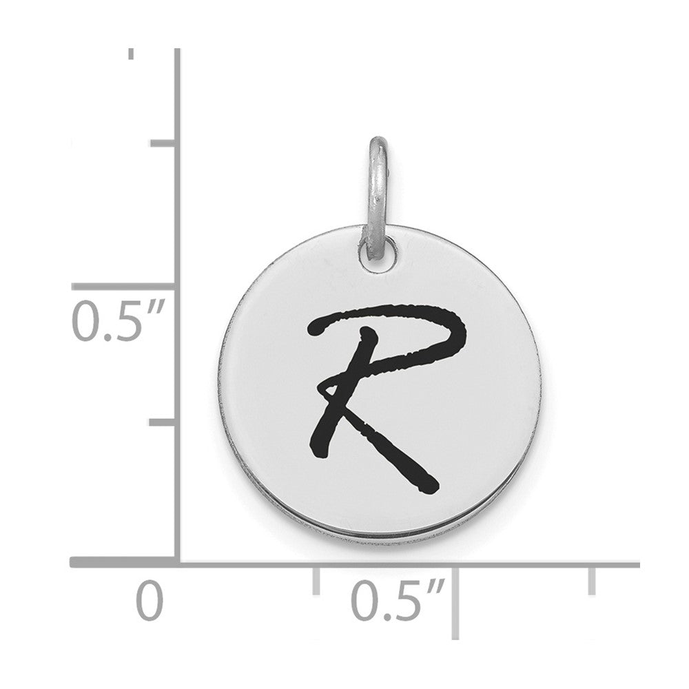 14kw Polished Black Enamel Letter R Initial Disk Charm