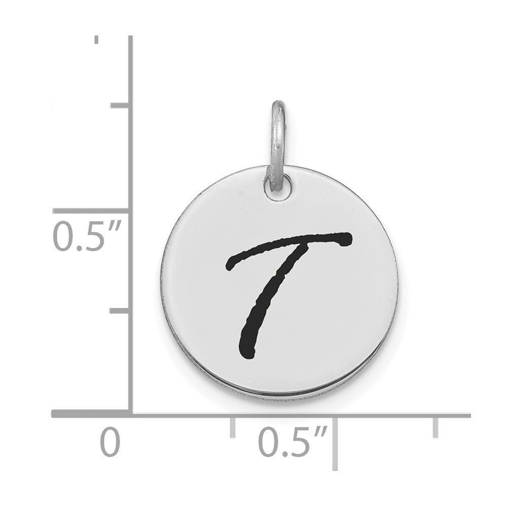 14kw Polished Black Enamel Letter T Initial Disk Charm
