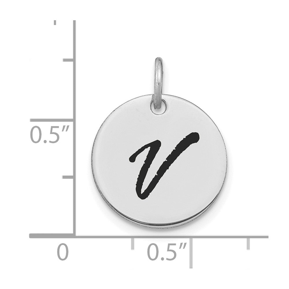 14kw Polished Black Enamel Letter V Initial Disk Charm