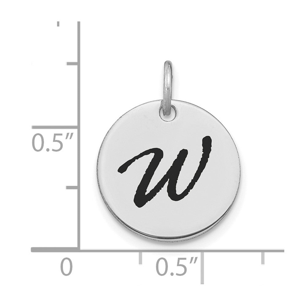 14kw Polished Black Enamel Letter W Initial Disk Charm