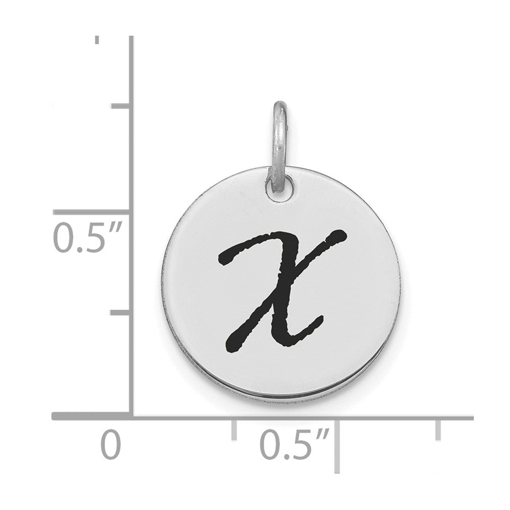 14kw Polished Black Enamel Letter X Initial Disk Charm