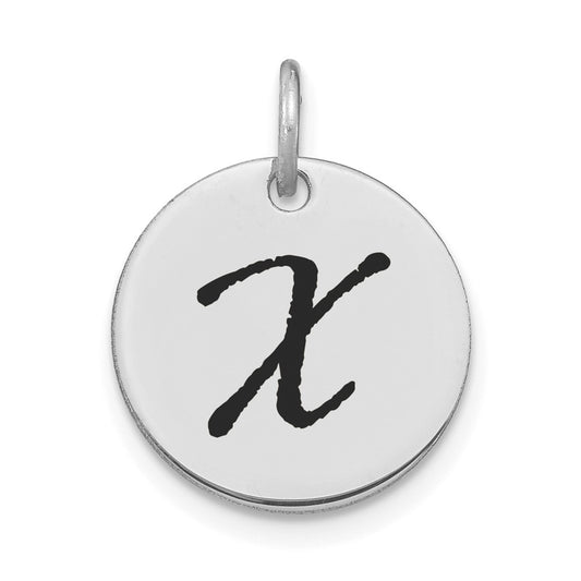 14kw Polished Black Enamel Letter X Initial Disk Charm