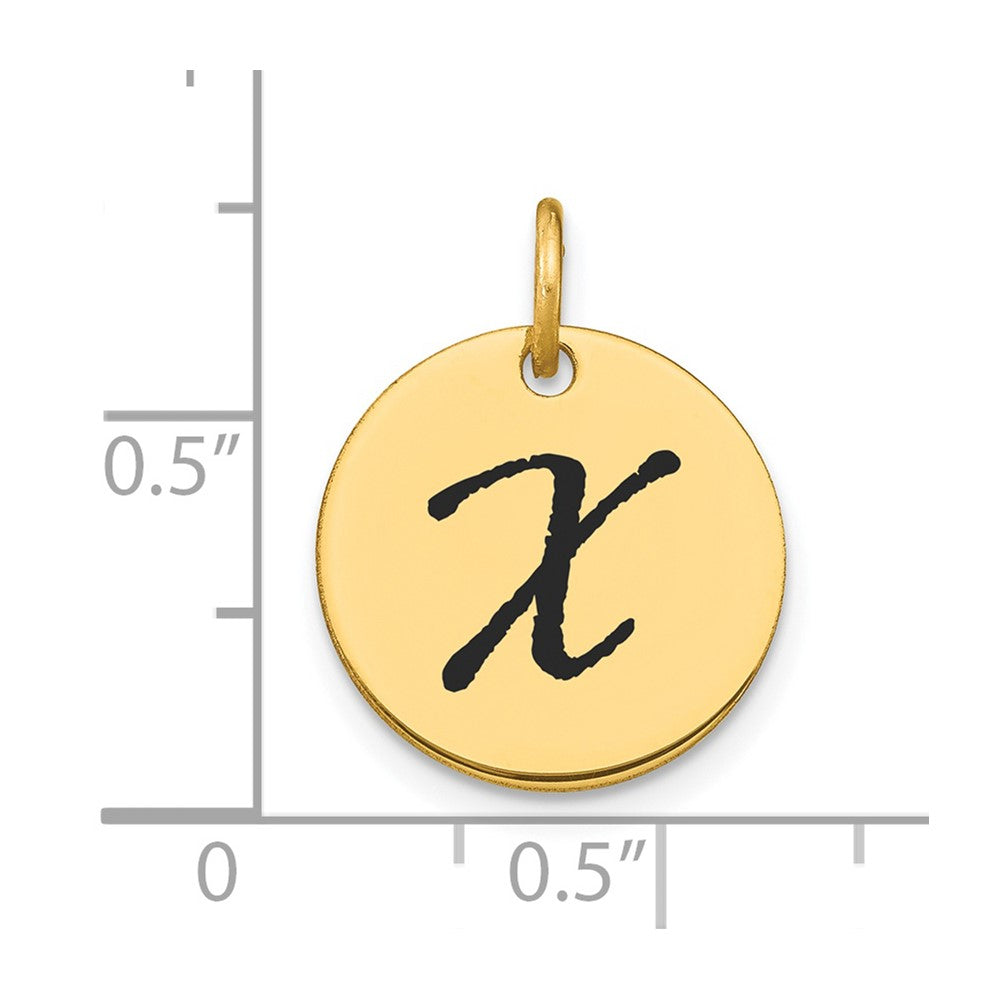 14k Polished Black Enamel Letter X Initial Disk Charm