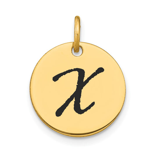 14k Polished Black Enamel Letter X Initial Disk Charm