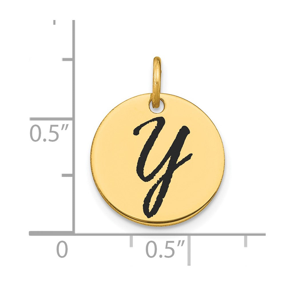 14k Polished Black Enamel Letter Y Initial Disk Charm