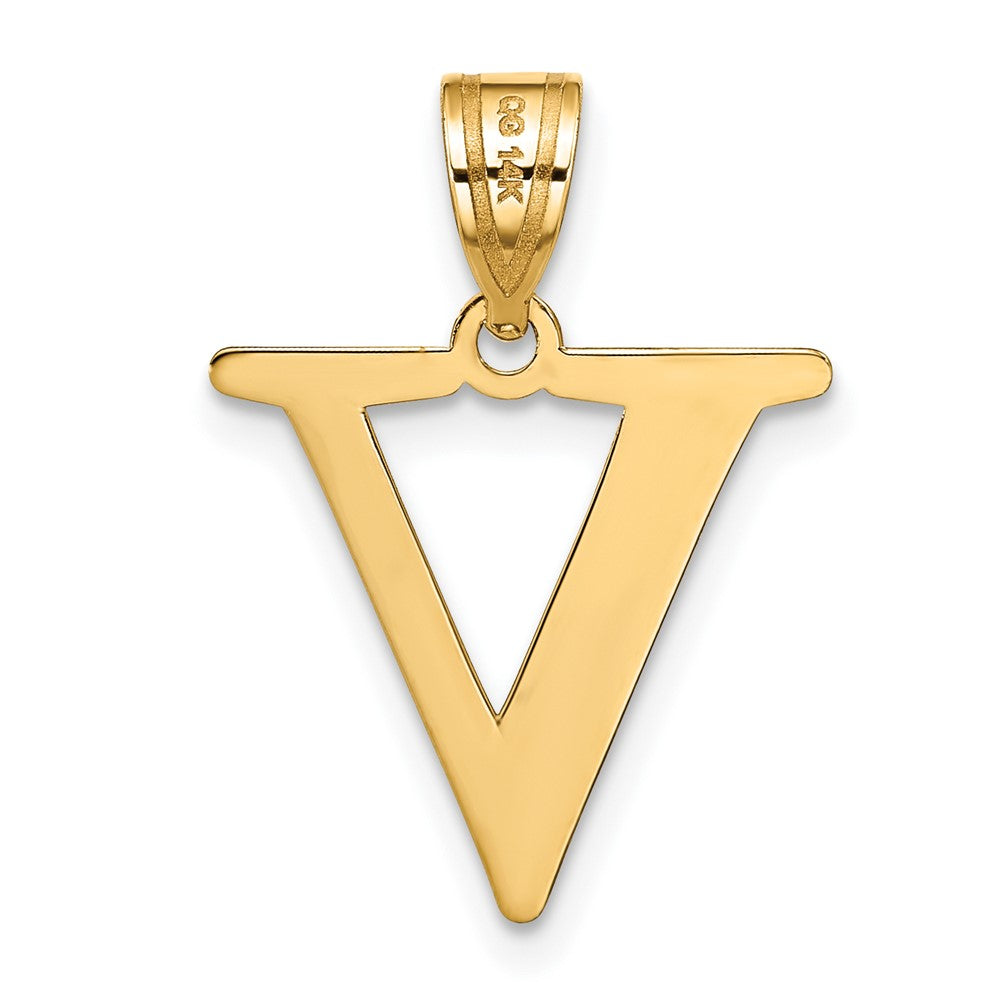14k Polished Etched Letter V Initial Pendant