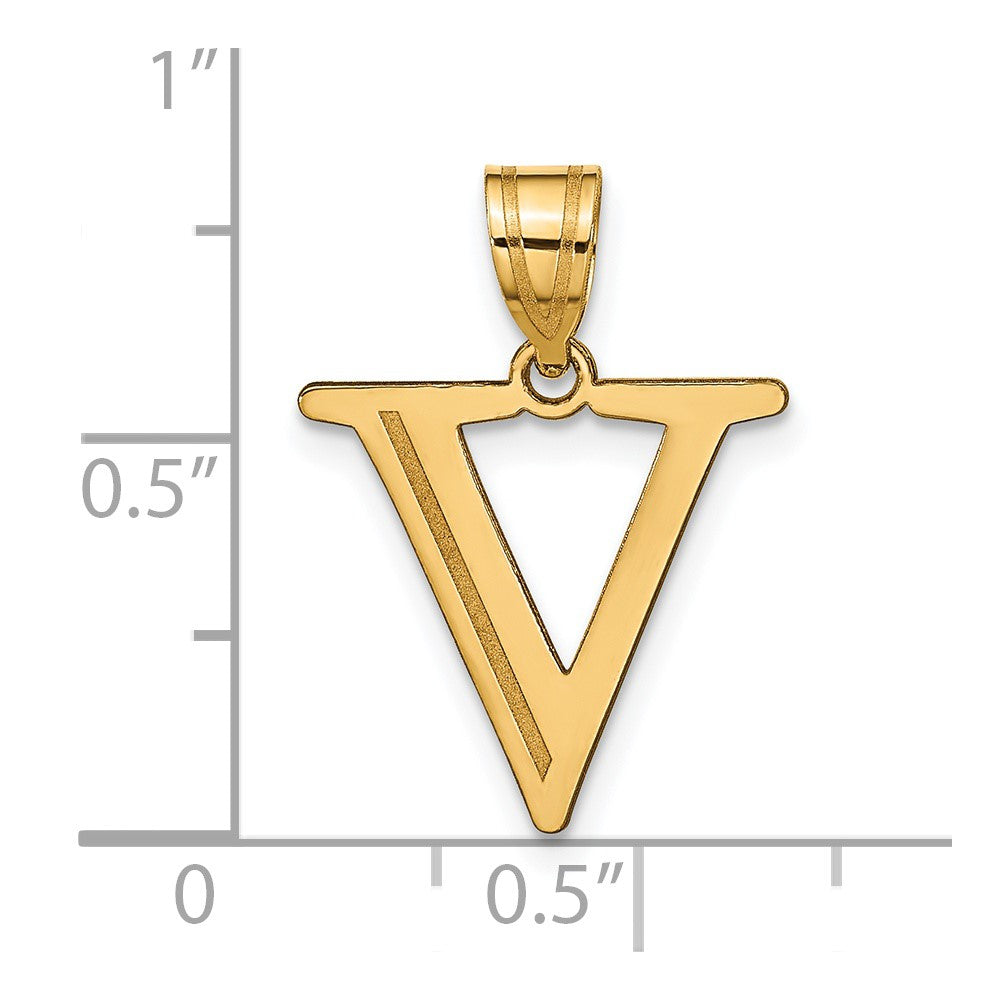 14k Polished Etched Letter V Initial Pendant