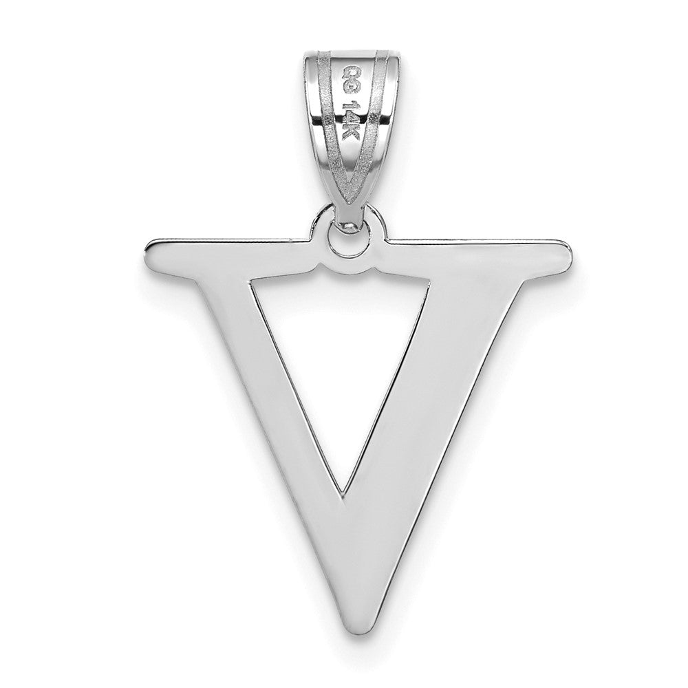14kw Polished Etched Letter V Initial Pendant