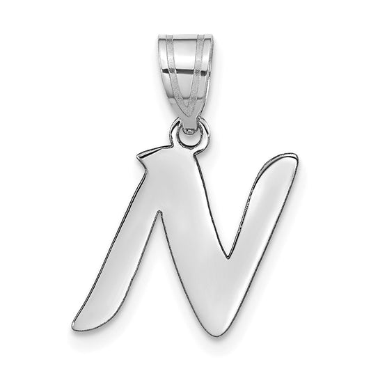 14kw Polished Script Letter N Initial Pendant