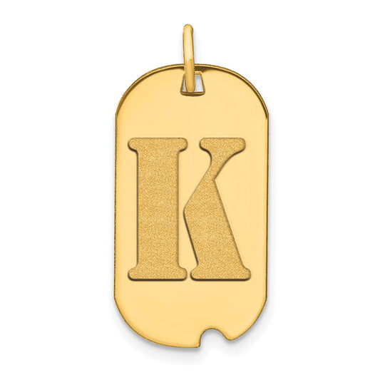 14k Polished Letter K Initial Dog Tag Pendant