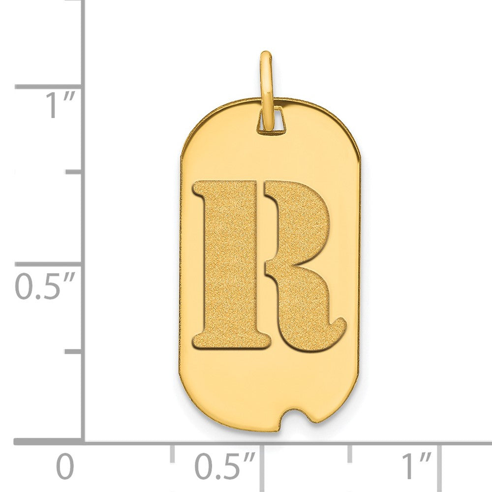 14k Polished Letter R Initial Dog Tag Pendant
