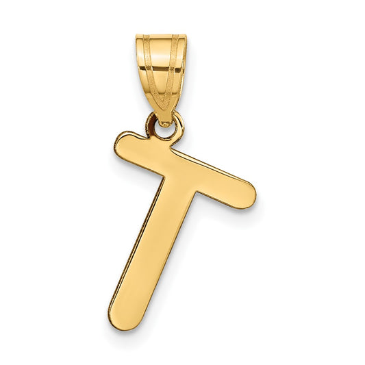 14k Polished Bubble Letter T Initial Pendant