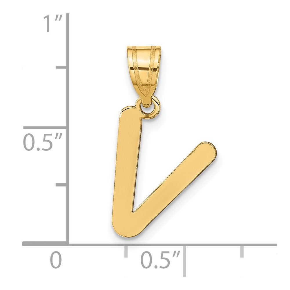 14k Polished Bubble Letter V Initial Pendant