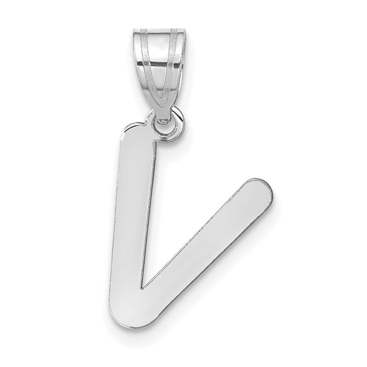 14kw Polished Bubble Letter V Initial Pendant