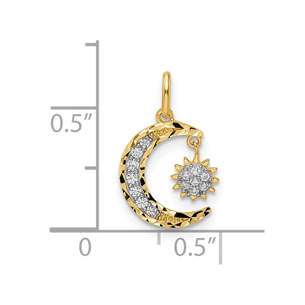 14k CZ Diamond-cut Moon and Star Pendant