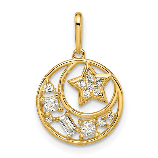 14k CZ Star & Moon Pendant